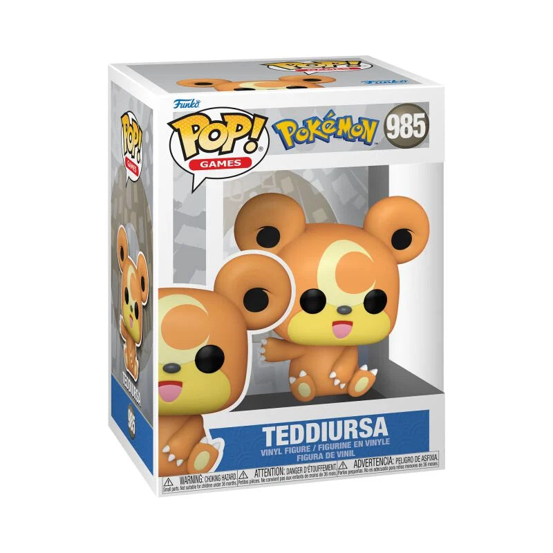 Funko POP! Figur Teddiursa #985 aus Pokémon – Vinylfigur in Originalverpackung, niedliches Bären-Pokémon mit Mondsymbol