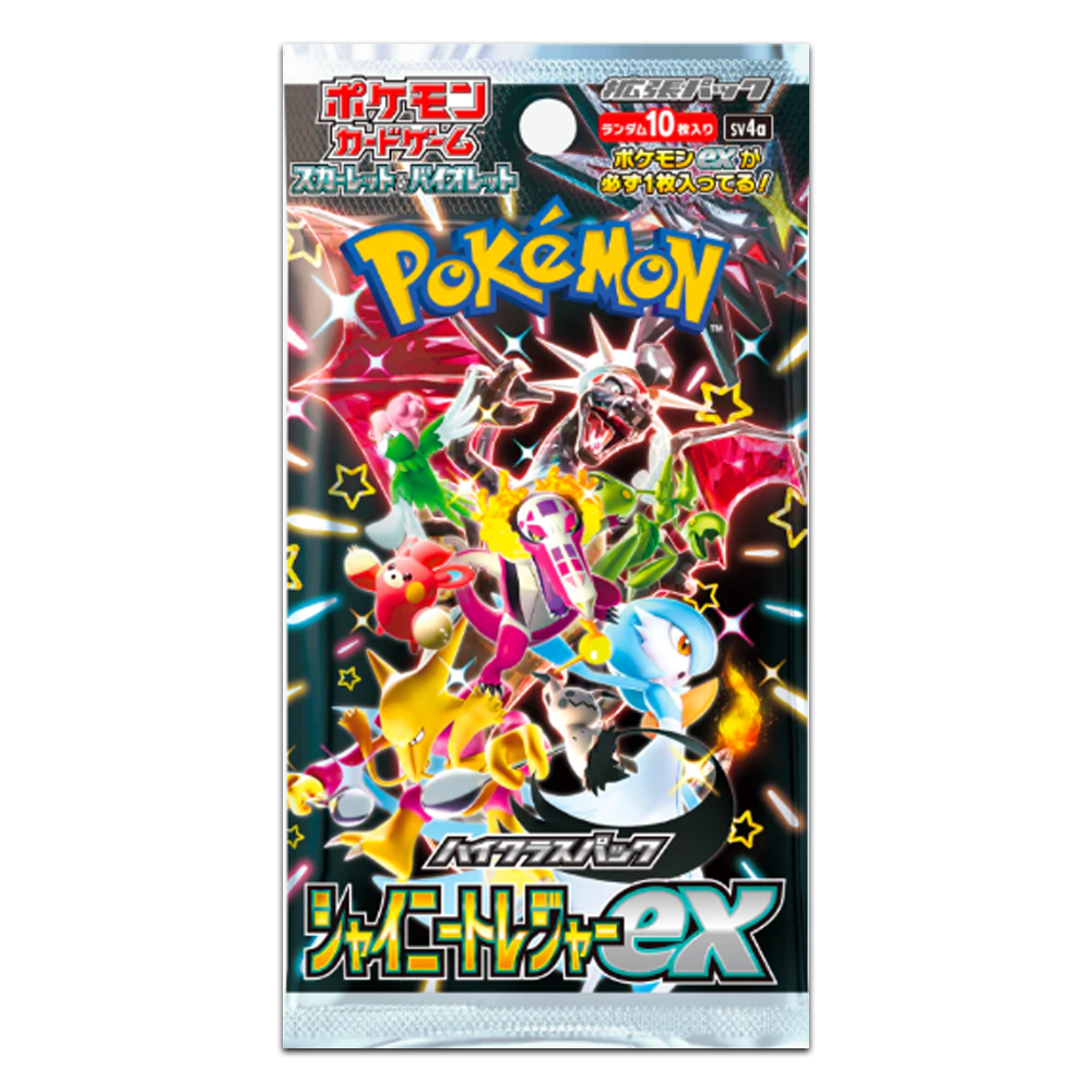 Pokémon Shiny Treasure ex Booster Pack SV4a, japanische Ausgabe mit 10 zufälligen Karten und Shiny Pokémon Karten aus der Karmesin & Purpur Serie