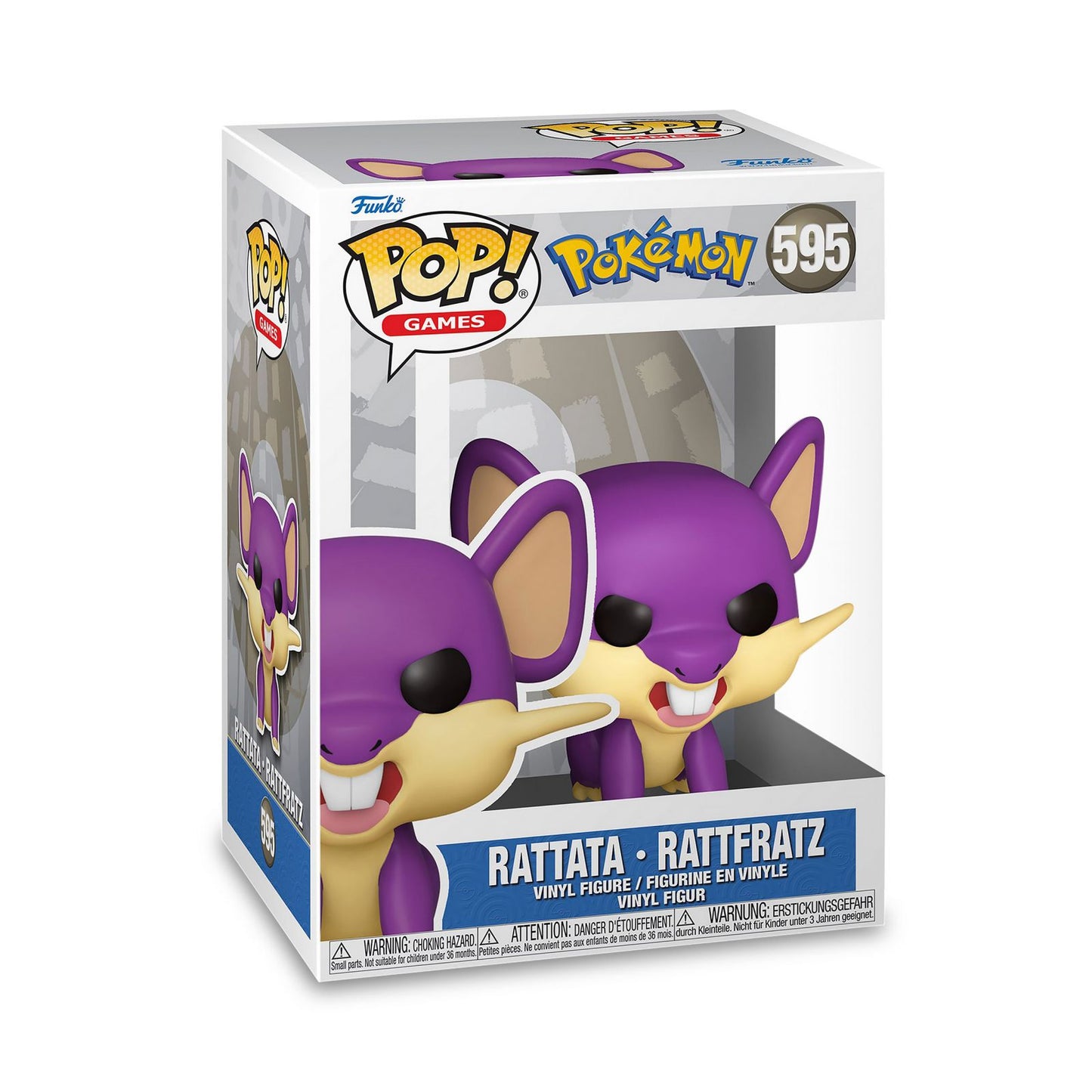 Funko POP! Figur Rattfratz #595 aus Pokémon – Vinylfigur mit violettem Fell und typischem Gesichtsausdruck, in Originalverpackung, offizielles Sammlerstück