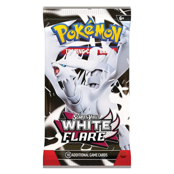 Pokémon Weisse Flammen Booster Pack englische Ausgabe mit 10 zuälligen Karten pro Booster Pack, Reshiram-Motiv aus der Karmesin & Purpur Serie